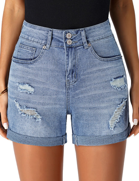 Utyful Women's Casual Ripped Denim Shorts High Rise Stretchy