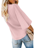 Utyful Women's Casual V-Neck 3/4 Tie Knot Blouse Button Down Shirts Tops