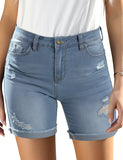 Utyful Women's Casual High Waisted Distressed Shorts Folded Hem Stretch Jean Denim Shorts