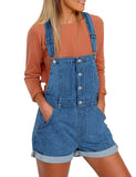 Utyful Women’s Casual Adjustable Straps Stretch Denim Bib Overalls Shorts Rompers