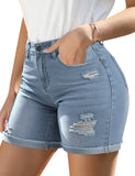 Utyful Women's Casual High Waisted Distressed Shorts Folded Hem Stretch Jean Denim Shorts