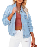 Utyful Oversized Jean Jacket for Women Distressed Stretch Denim Trucker Jackets Drop Shoulder Back Elastic Band