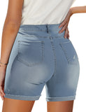 Utyful Women's Casual High Waisted Distressed Shorts Folded Hem Stretch Jean Denim Shorts