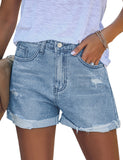 Utyful Women's Casual Summer Ripped Washed Distressed Stretch Denim Jean Shorts