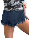 Utyful Women's Casual Summer Ripped Raw Cut Hem Distressed Stretchy Denim Jean Shorts