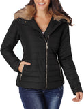 Utyful Women Long Sleeve Lightweight Faux Fur Lapel Zip Jacket Quilted Outerwear Parka Coat