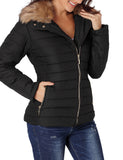 Utyful Women Long Sleeve Lightweight Faux Fur Lapel Zip Jacket Quilted Outerwear Parka Coat