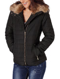 Utyful Women Long Sleeve Lightweight Faux Fur Lapel Zip Jacket Quilted Outerwear Parka Coat