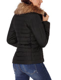 Utyful Women Long Sleeve Lightweight Faux Fur Lapel Zip Jacket Quilted Outerwear Parka Coat