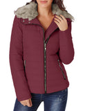 Utyful Women Long Sleeve Lightweight Faux Fur Lapel Zip Jacket Quilted Outerwear Parka Coat