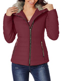 Utyful Women Long Sleeve Lightweight Faux Fur Lapel Zip Jacket Quilted Outerwear Parka Coat