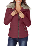 Utyful Women Long Sleeve Lightweight Faux Fur Lapel Zip Jacket Quilted Outerwear Parka Coat
