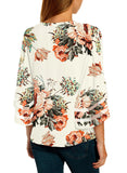 Utyful Women's Summer Casual V Neck Mesh Panel 3/4 Bell Sleeve Solid Loose Blouse Top
