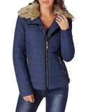 Utyful Women Long Sleeve Lightweight Faux Fur Lapel Zip Jacket Quilted Outerwear Parka Coat