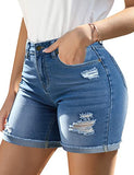 Utyful Women's Casual High Waisted Distressed Shorts Folded Hem Stretch Jean Denim Shorts