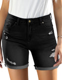 Utyful Women's Casual High Waisted Distressed Shorts Folded Hem Stretch Jean Denim Shorts