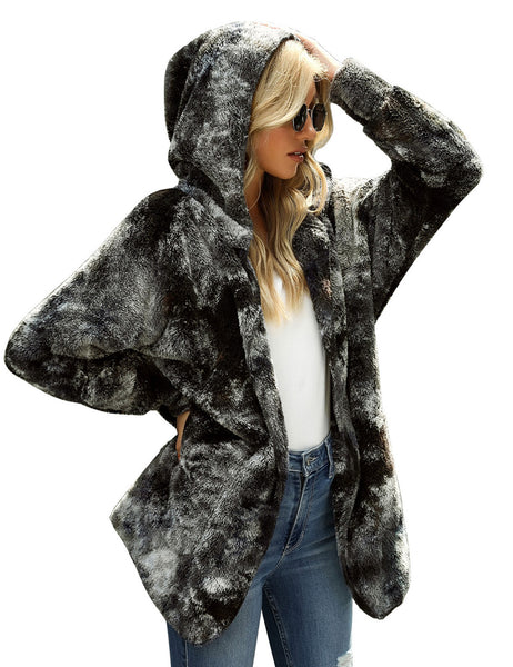 Utyful Women’s Long Sleeve Loose Fit Open Front Hood Cardigan Fuzzy Fleece Jacket Coat Outwear