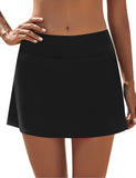Utyful Women's Elastic Mid Waist Side Slit Pull Tie Build-in Brief Swim Skirt Swimsuit Bathing Suit Bottom