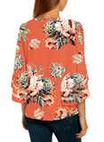 Utyful Women's Summer Casual V Neck Mesh Panel 3/4 Bell Sleeve Solid Loose Blouse Top