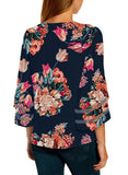 Utyful Women's Summer Casual V Neck Mesh Panel 3/4 Bell Sleeve Solid Loose Blouse Top