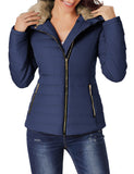 Utyful Women Long Sleeve Lightweight Faux Fur Lapel Zip Jacket Quilted Outerwear Parka Coat