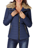 Utyful Women Long Sleeve Lightweight Faux Fur Lapel Zip Jacket Quilted Outerwear Parka Coat