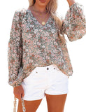 Utyful Womens Long Sleeve Blouse Boho Tops for Women Casual Floral Dressy Blouses V Neck Shirts