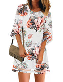 Utyful Women's Casual Crewneck Mesh Panel 3/4 Bell Sleeve Dress Loose Tunic Dress