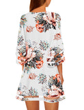 Utyful Women's Casual Crewneck Mesh Panel 3/4 Bell Sleeve Dress Loose Tunic Dress