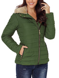 Utyful Women Long Sleeve Lightweight Faux Fur Lapel Zip Jacket Quilted Outerwear Parka Coat