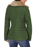 Utyful Women Long Sleeve Lightweight Faux Fur Lapel Zip Jacket Quilted Outerwear Parka Coat