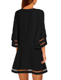 Utyful Women's Casual Crewneck Mesh Panel 3/4 Bell Sleeve Dress Loose Tunic Dress