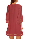 Utyful Women's Casual Crewneck Mesh Panel 3/4 Bell Sleeve Dress Loose Tunic Dress