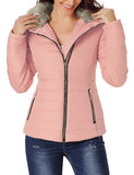 Utyful Women Long Sleeve Lightweight Faux Fur Lapel Zip Jacket Quilted Outerwear Parka Coat