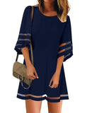 Utyful Women's Casual Crewneck Mesh Panel 3/4 Bell Sleeve Dress Loose Tunic Dress