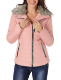 Utyful Women Long Sleeve Lightweight Faux Fur Lapel Zip Jacket Quilted Outerwear Parka Coat