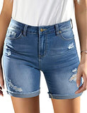 Utyful Women's Casual High Waisted Distressed Shorts Folded Hem Stretch Jean Denim Shorts