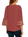 Utyful Women's Summer Casual V Neck Tiered Mesh 3/4 Bell Sleeve Loose Blouse Top