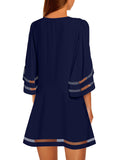 Utyful Women's Casual Crewneck Mesh Panel 3/4 Bell Sleeve Dress Loose Tunic Dress