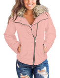 Utyful Women Long Sleeve Lightweight Faux Fur Lapel Zip Jacket Quilted Outerwear Parka Coat