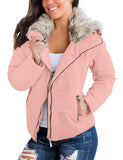 Utyful Women Long Sleeve Lightweight Faux Fur Lapel Zip Jacket Quilted Outerwear Parka Coat