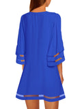 Utyful Women's Casual Crewneck Mesh Panel 3/4 Bell Sleeve Dress Loose Tunic Dress