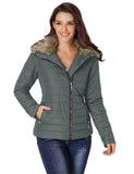Utyful Women Long Sleeve Lightweight Faux Fur Lapel Zip Jacket Quilted Outerwear Parka Coat