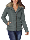 Utyful Women Long Sleeve Lightweight Faux Fur Lapel Zip Jacket Quilted Outerwear Parka Coat