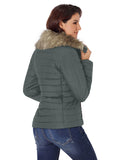 Utyful Women Long Sleeve Lightweight Faux Fur Lapel Zip Jacket Quilted Outerwear Parka Coat