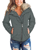 Utyful Women Long Sleeve Lightweight Faux Fur Lapel Zip Jacket Quilted Outerwear Parka Coat
