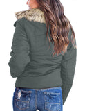 Utyful Women Long Sleeve Lightweight Faux Fur Lapel Zip Jacket Quilted Outerwear Parka Coat