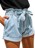 Utyful Women Casual Mid Waist Ripped Roll Hem Jeans Denim Shorts