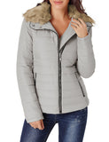 Utyful Women Long Sleeve Lightweight Faux Fur Lapel Zip Jacket Quilted Outerwear Parka Coat