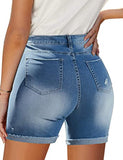 Utyful Women's Casual High Waisted Distressed Shorts Folded Hem Stretch Jean Denim Shorts